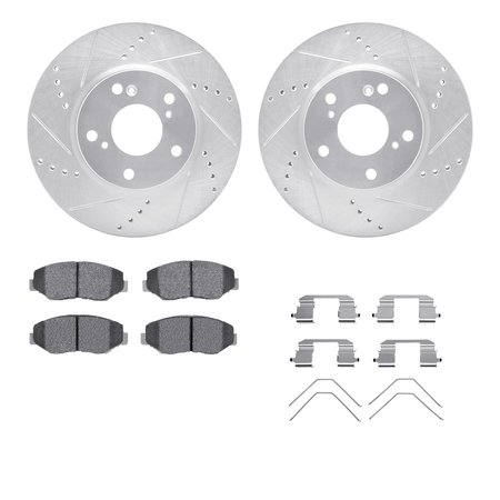 DYNAMIC FRICTION CO 7512-59106, Rotors-Drilled and Slotted-Silver w/ 5000 Advanced Brake Pads incl. Hardware, Zinc Coat 7512-59106